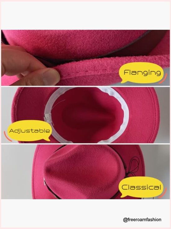 Western Wide Brim Cowboy Hat, Unisex Fedora with Adjustable Strap